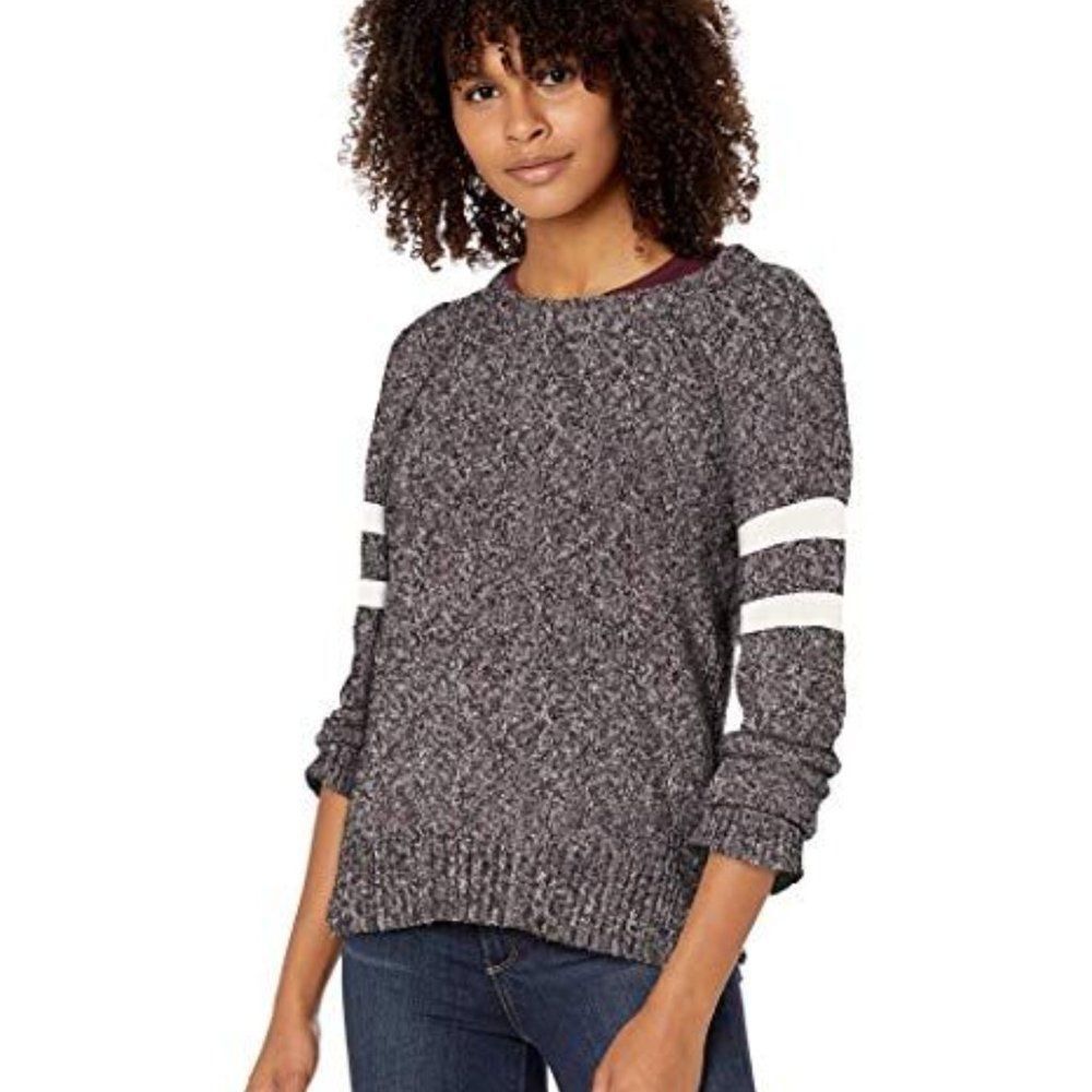 Pink Rose Raglan Sleeve with Armband Stripe Sweater Two Tone Black Medium